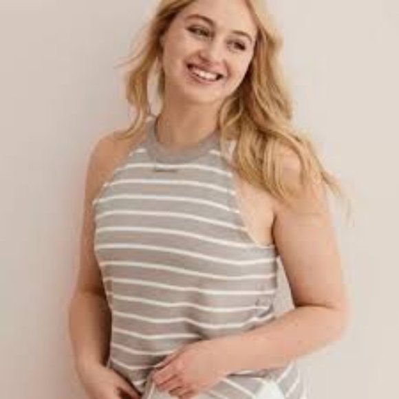 (NWOT) Aerie | Tan Striped Halter Sweater Tank Top - Picture 2 of 5